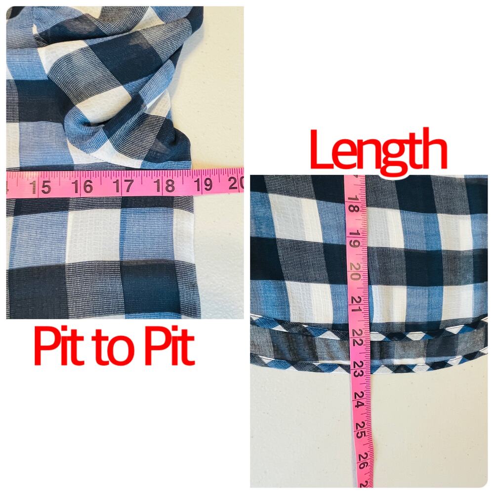 Scotch & Soda Aloha Hula Navy Blue White Sheer Checked Long Blouson Sleeve Top S - Picture 12 of 12